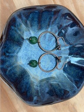 Green Gemstone Copper Hoop Earrings - Elegant Drop Style